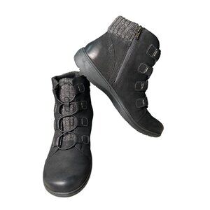 Clarks Carleigh Jade Black Boots Women's 11 Side Zip Knit Cushion Bungee Laces